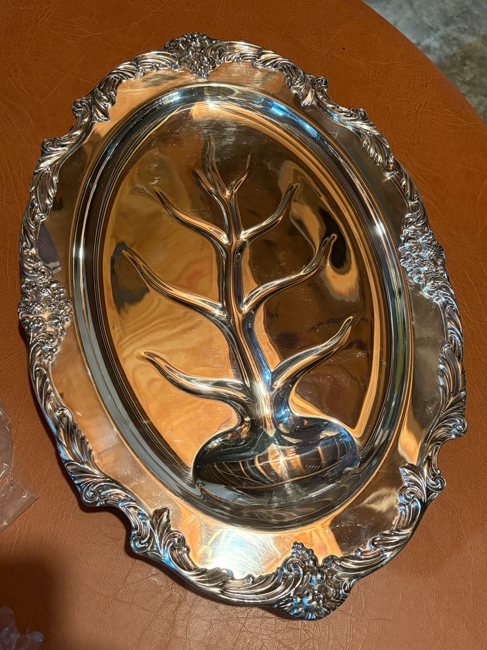 Reed & Barton Silver-Tone Oval Serving Platter with Tree Relief